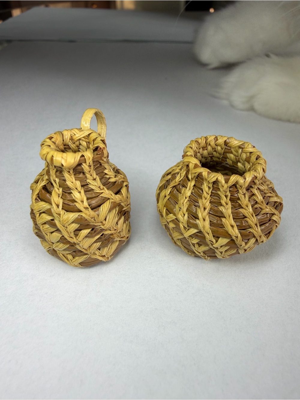 Miniature Handwoven Wicker Basket Vases Set of 2 Dollhouse Decor